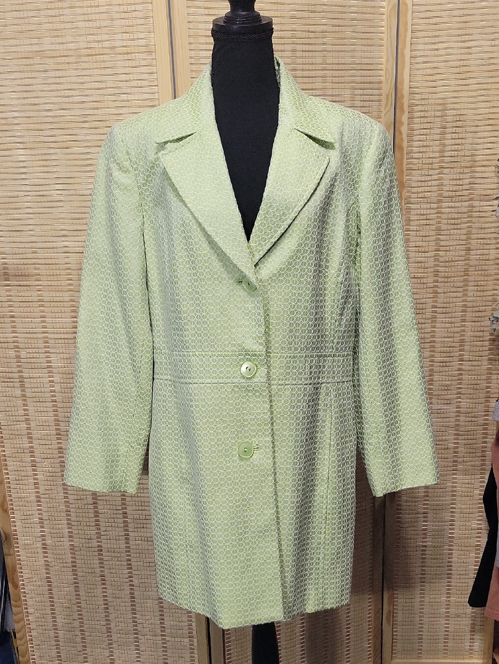 Worthington Retro Trench Coat Style Coat - Green/White Size 16